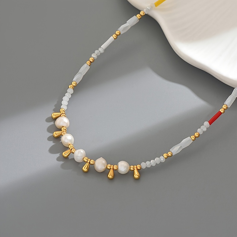 Women's Bohemian Handmade Woven Water Drop Shape Pearl Necklace
